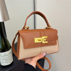 批发跨境梯形包手提高级时尚精致撞色拼接小方包简约单肩斜挎包女包