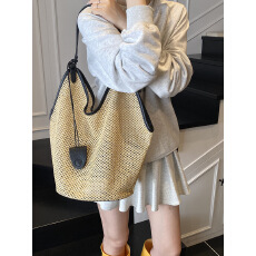 批发夏天小众草编包女士单肩托特包大容量时尚草编子母包假日沙滩包包