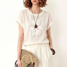 批发圆2026夏新品<b class='q'>短袖</b>绣花装饰T恤针织套衫