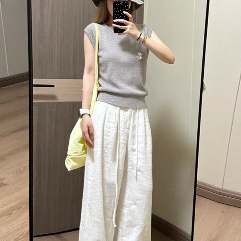 mz2026 여름 새로운 라운드 넥 니트 티셔츠 비즈 박기 반팔 맨위