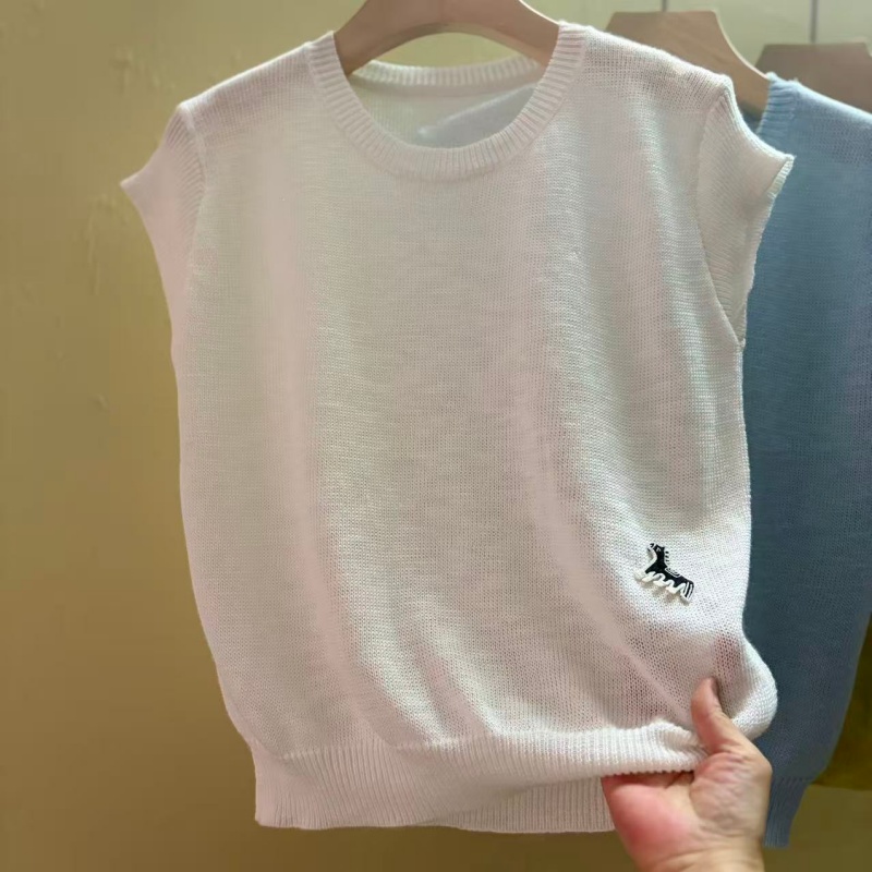 자이언트 슬림해 보이는 법 럭셔리 라이 경기 서울 아마 라운드 넥 니트 반팔 여성 얇고 가벼운 통기성 티셔츠 맨위 여름