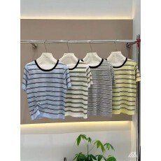 批发休闲风撞<b class='q'>条纹</b>针织透气短袖圆领 <b class='q'>T</b><b class='q'>恤</b>女2026夏季宽松显瘦冰丝上衣