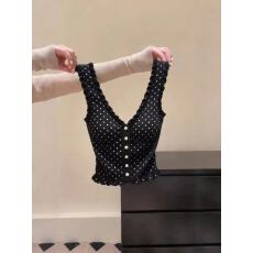 批发外贸专柜出口剪标带胸垫春秋法式气质内搭波点背心穿搭修身上衣