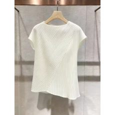 批发三宅风白色褶皱短袖上衣女圆领修身通勤<b class='q'>气质</b>优雅时尚绝美通勤内搭