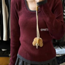 批发早秋韩系高级感2025新款圆领打底衫女春秋穿搭假两件长袖针织上衣