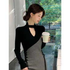 批发秋冬季御姐轻熟风法式设计感内搭长裙气质高级感显瘦拼接连衣裙女