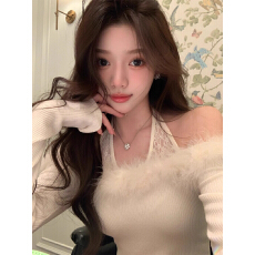 批发蕾丝拼接针织打底衫女春秋季内搭修身性感辣妹纯欲一字肩挂脖上衣