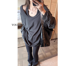 批发韩系假两件<b class='q'>长袖</b><b class='q'>T</b><b class='q'>恤</b>女早秋宽松慵懒松弛高级感chic超好看单穿上衣