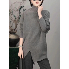 批发灰色高领<b class='q'>打底衫</b>女秋冬2025新款内搭<b class='q'>中长款</b>不规则设计感长袖上衣潮