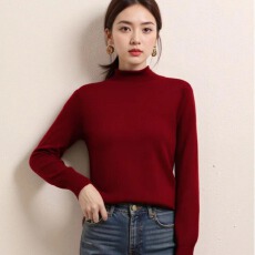 批发包芯纱秋冬新款半高领<b class='q'>宽松</b>卷边毛衣女套头内搭长袖针织打底衫