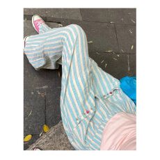 批发条纹裤女春秋夏季新款休闲宽松直筒小个子高腰垂感阔腿裤