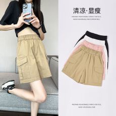 批发纯棉工<b class='q'>装</b>短裤宽松阔腿夏季薄款速干高腰直筒休闲运动中裤五分裤