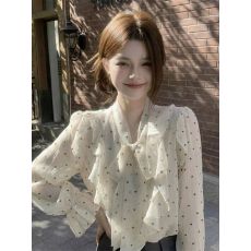 批发原版雪纺面料有内里 荷叶边<b class='q'>衬衫</b><b class='q'>T</b><b class='q'>恤</b>女秋夏季韩系蝴蝶结高级感上衣