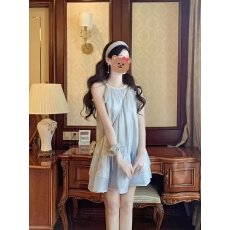 批发度假风海边人鱼姬挂脖娃娃裙新款别致绝美仙女裙小个子无袖连衣裙
