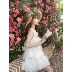 批发法式甜美蓬蓬裙蕾丝<b class='q'>上衣</b>半身裙套装度假风超仙背心蓬蓬裙两件套