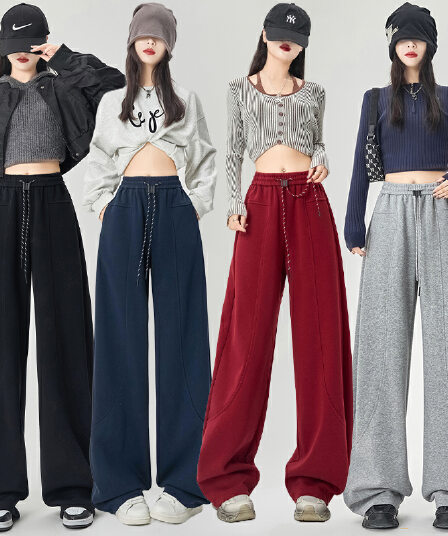 실사 무거운 작업 아메리칸 모통이 칼 바지 운동 웨이 바지 여성 루즈핏 도루 센스 바닥 청소 와이드 레그 팬츠 키 큰 남자 아주 긴 바지