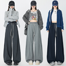 羊绒阔腿弯刀裤女秋冬2025新款加绒加厚宽松慵懒风垂感休闲卫裤