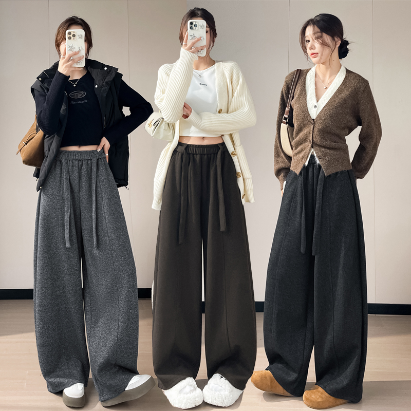 慵懒风松弛感阔腿裤2025冬季新款高腰显瘦卫裤女休闲裤加绒加厚