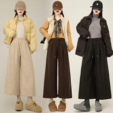 批发糯米羊绒八分<b class='q'>裤</b>女秋冬小个子阔腿<b class='q'>裤</b><b class='q'>2025</b>新款女显瘦加绒毛呢直筒<b class='q'>裤</b>