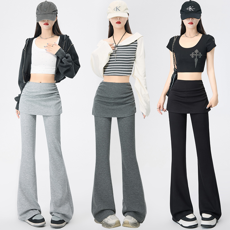 实拍运动长裤女春夏新款提臀微喇瑜伽裤裙屁帘假两件高腰显瘦长裤