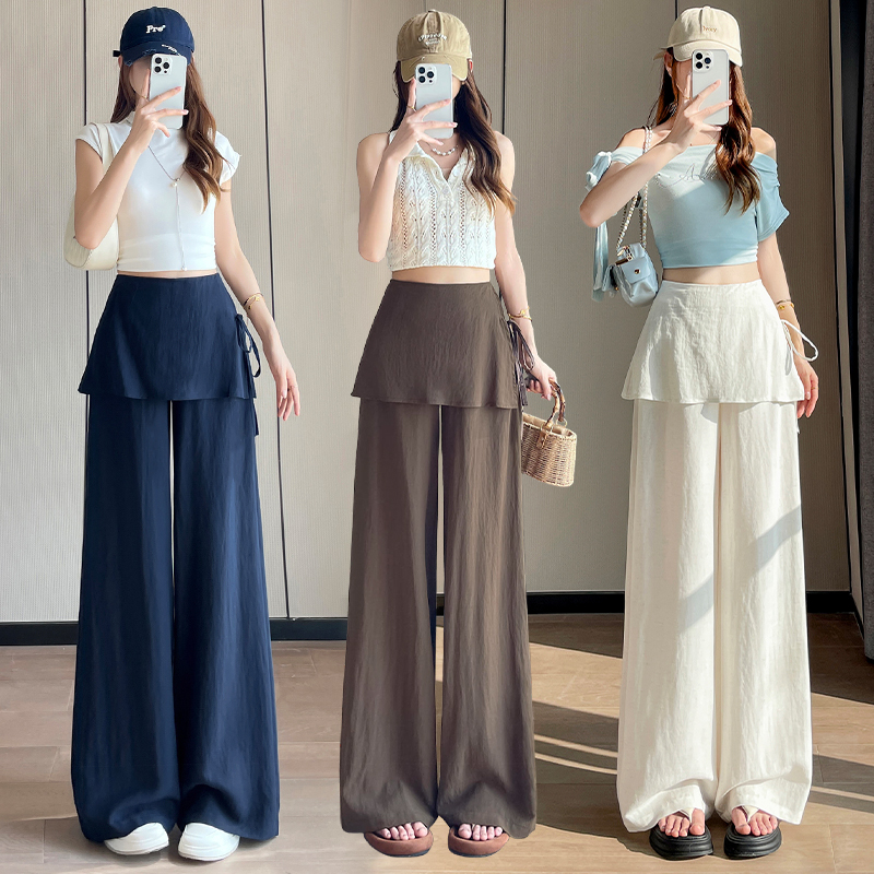 RY3753# 实拍假两件屁帘亚麻西裤2026夏季新款天丝麻阔腿裤轻薄透气休闲裤