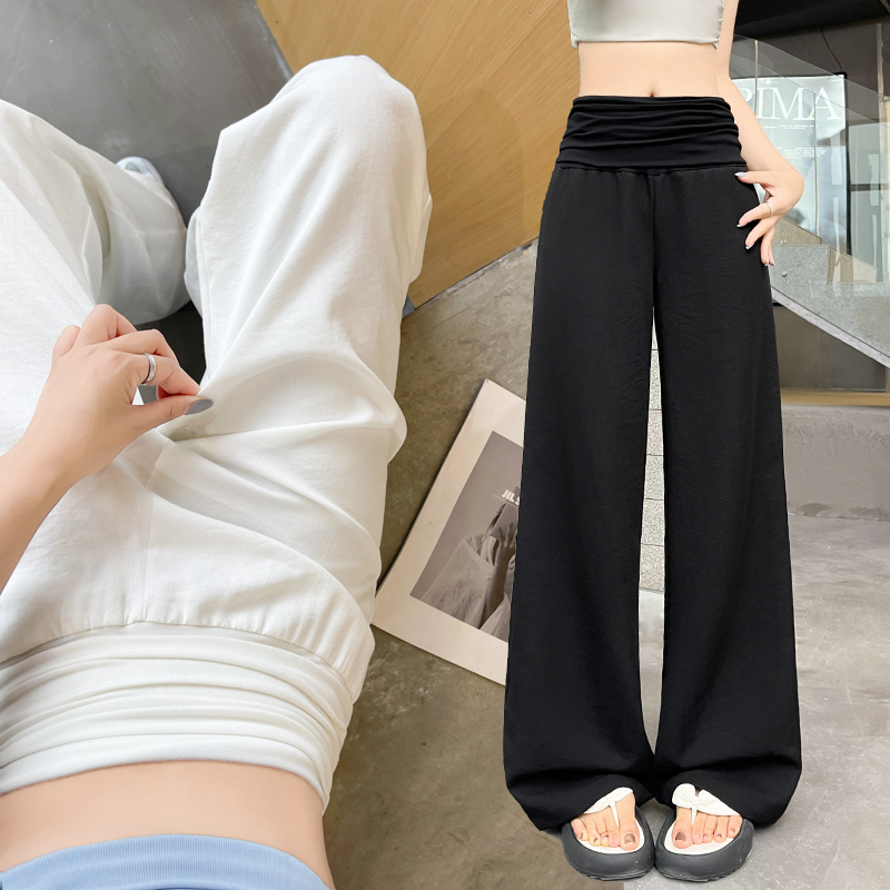 RY3755# 实拍白色亚麻天丝棉阔腿裤女夏季薄款度假风垂感老钱风直筒休闲裤