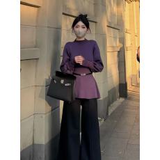 批发慵懒风紫色半高领蝙蝠袖针织衫女秋冬小众设计感<b class='q'>宽松</b>显瘦毛衣上衣