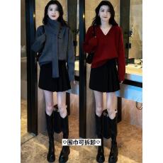 批发慵懒风可拆卸围巾毛衣内搭针织衫女秋冬季胖mm<b class='q'>大码</b>设计感显瘦上衣