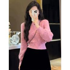 韩系小香风套头短款毛衣女秋冬高级感内搭打底针织衫修身显瘦上衣