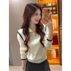 批发韩系<b class='q'>气质</b>撞色半拉链毛衣女装2025秋冬新款宽松慵懒针织衫内搭上衣