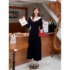 批发赫本风立体花朵点缀针织连衣裙女2025秋冬新款<b class='q'>修身</b>显瘦打底长裙子