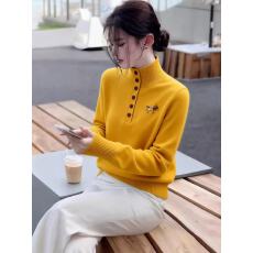 小马刺绣黄色高领毛衣女款绝美漂亮冬季内搭可外穿针织衫打底上衣
