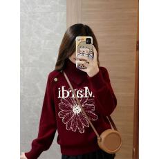 批发红色气质修身百搭雏菊字母印花针织上衣2025年<b class='q'>冬</b>季新款针织打底衫