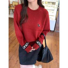 批发CC2025<b class='q'>冬</b>季新款女卡通小马刺绣全羊毛针织衫韩版氛围感圆领毛衣女