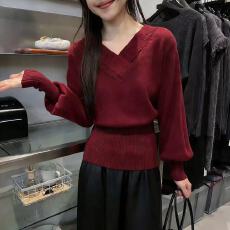 批发十三行2025冬装新款极简V领修身显瘦针织衫<b class='q'>毛衣</b>女长袖内搭打底衫