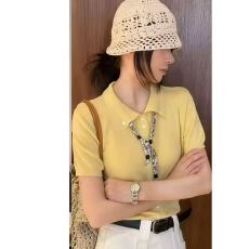 简约气质POLO领短袖针织衫女早春季新款宽松显瘦百搭配领带小上衣