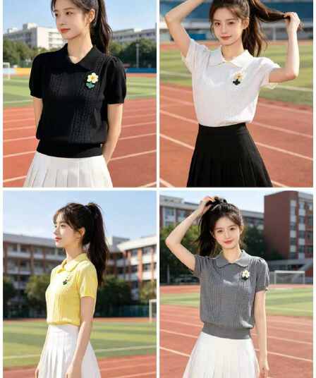 한 부서 꽈배기 자수 polo 반팔 긍정적 인 어깨 니트 스웨터 티셔츠 여성 여름 고급 센스 고유 한 Chic 쇼트 스타일 맨위