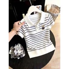 批发广州十三行女装爆款韩系条纹小熊刺绣短袖T恤女夏季冰丝针织上衣