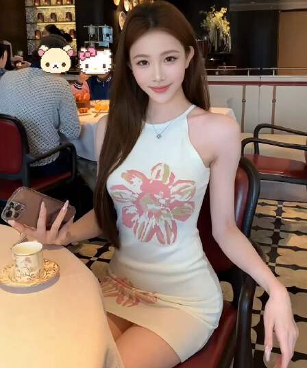 순수한 욕망 섹시함 프린트 민소매 행침 목 여성 드레스 봄 여름 핫걸 몸매 가꾸기 슬림해 보이는 인사이드 가져 가라. 만나는 타이트 스커트 미니 스커트