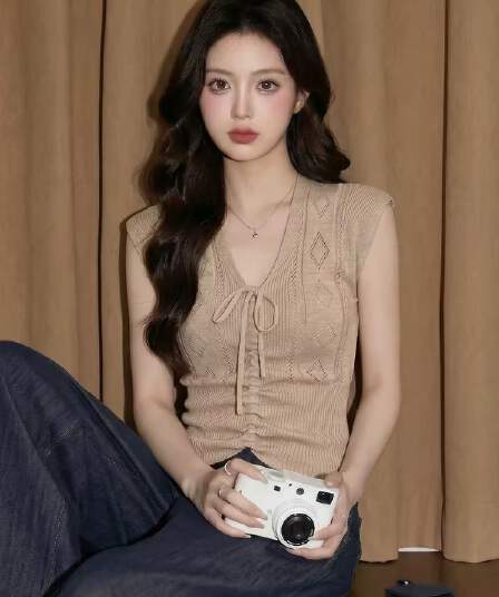프랑스식 민소매 홀로우 아웃 캐미솔 여름 태국 사람 스타일 고유 한 아름다운 사소한 아름다운 해변가 외출용 니트 맨위