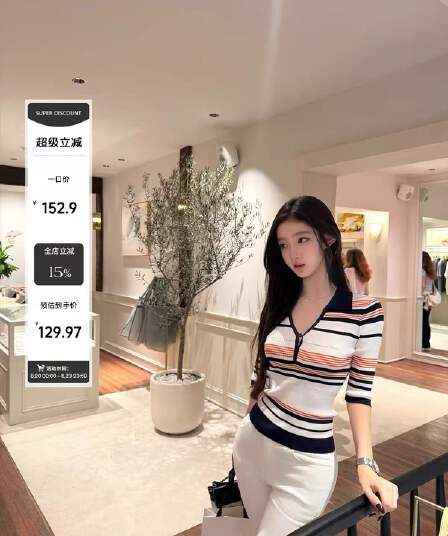 okmashop 오래된 돈 출퇴근 원단 단단한 실제로 질감 긍정적 인 어깨 중간 소매 배색 몸매 가꾸기 스트라이프 니트 스웨터