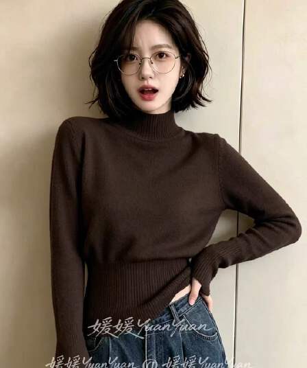 한 부서 품격 반하이넥 나팔 소매 니트 스웨터 여성 2026 가을 겨울 허리 수축 슬림해 보이는 긴팔 기본 셔츠 nis 트렌디