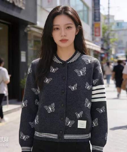 가을 겨울 새로운 학원 스타일 야구 스타일 칼라 몸 전체 나비 자카드 긴팔 제직 카디건 코트 맨위