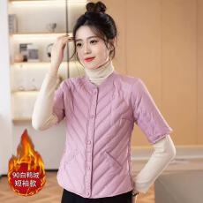 批发羽绒服马甲女2024秋冬新款圆领保暖护肩背心内外穿<b class='q'>半截</b><b class='q'>袖</b>羽绒内胆