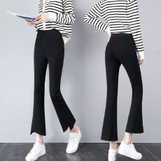 批发不规则毛边微喇叭裤女秋冬薄绒<b class='q'>九分</b><b class='q'>打底裤</b>子高腰弹力小黑裤