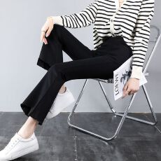 批发不规则毛边微喇叭裤女春秋八<b class='q'>九分</b><b class='q'>打底裤</b>子高腰弹力小黑裤