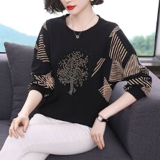 批发2025<b class='q'>秋</b>季大码女装中年妈妈长袖t恤打底衫宽松百搭上衣潮