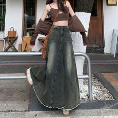 批发胖mm大码复古<b class='q'>牛仔</b>半身裙女潮流百搭新款高腰中长a字包臀鱼尾裙