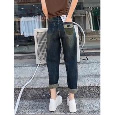 批发哈伦牛仔裤女春秋新款<b class='q'>大码</b>高腰遮胯显瘦弹力老爹裤锥形萝卜九分裤