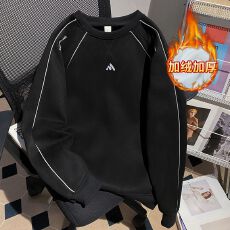 批发麂皮复合真超加绒秋冬新款明线装饰中长宽松圆领保暖上衣